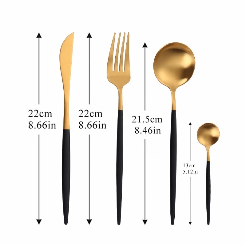 24Pcs set Stainless Steel Dinner Black Gold Dinnerware Set Knife Fork Coffee Spoon Rose Gold Cutlery 3