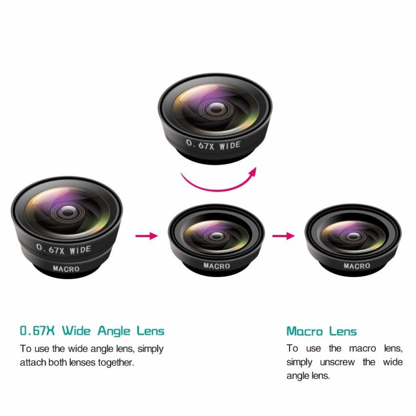 3 in 1 Wide Angle Zoom Telephoto Lens Cell Mobile Phone Fisheye Camera Lenses Kits Smartphone For iPhone 5 6 7 8 plus Xr Samsung - Image 2