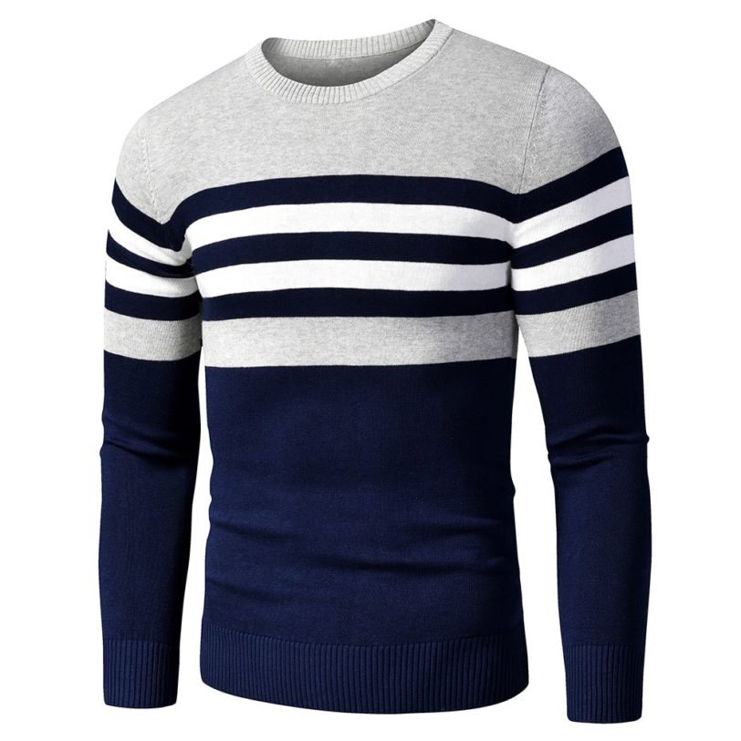 4XL Men 2020 Autumn New Casual Striped Thick Fleece Cotton Sweater Pullovers Men Outfit Fashion Vintage O-Neck Coat Sweater Men - Image 2