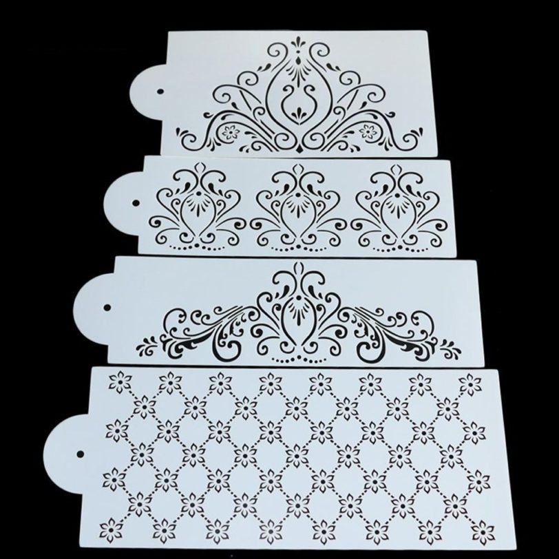 4pcs/set Plastic Cake Stencil Template Mold Princess Lace Flower Cupcake Cookie Bakeware Fondant Cake Decoration Tools - Image 3