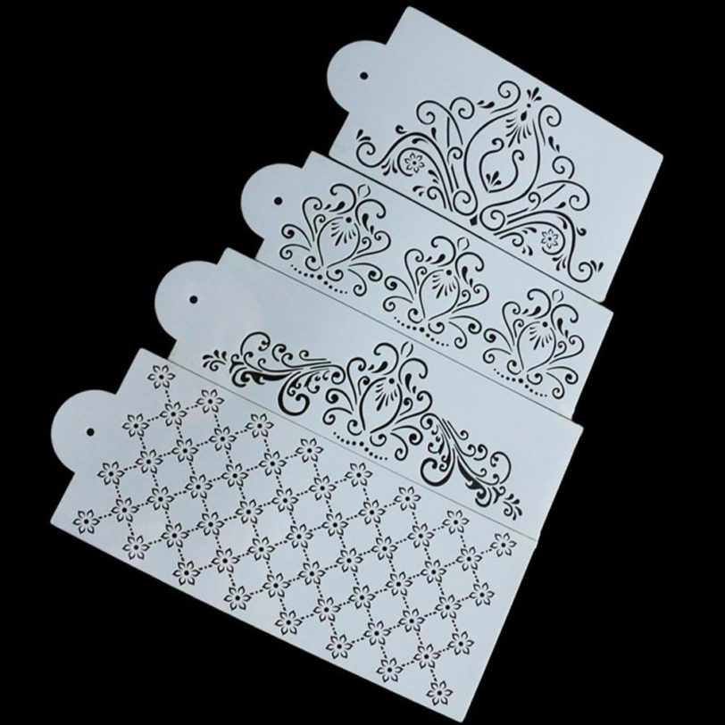 4pcs/set Plastic Cake Stencil Template Mold Princess Lace Flower Cupcake Cookie Bakeware Fondant Cake Decoration Tools - Image 4