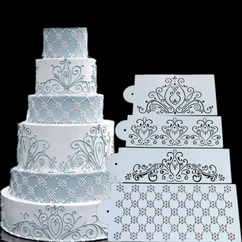 4pcs/set Plastic Cake Stencil Template Mold Princess Lace Flower Cupcake Cookie Bakeware Fondant Cake Decoration Tools - Image 2