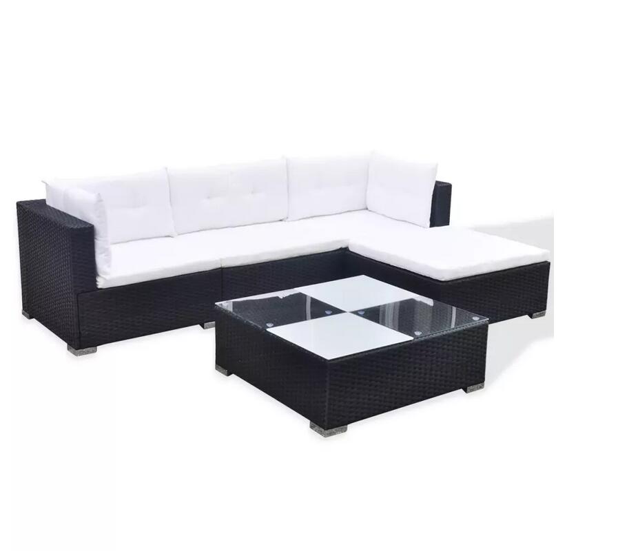 5pcs Garden Furniture Lounge Set with Cushion Weatherproof PE Corner Sofa Centre Sofa Coffee Table Stool