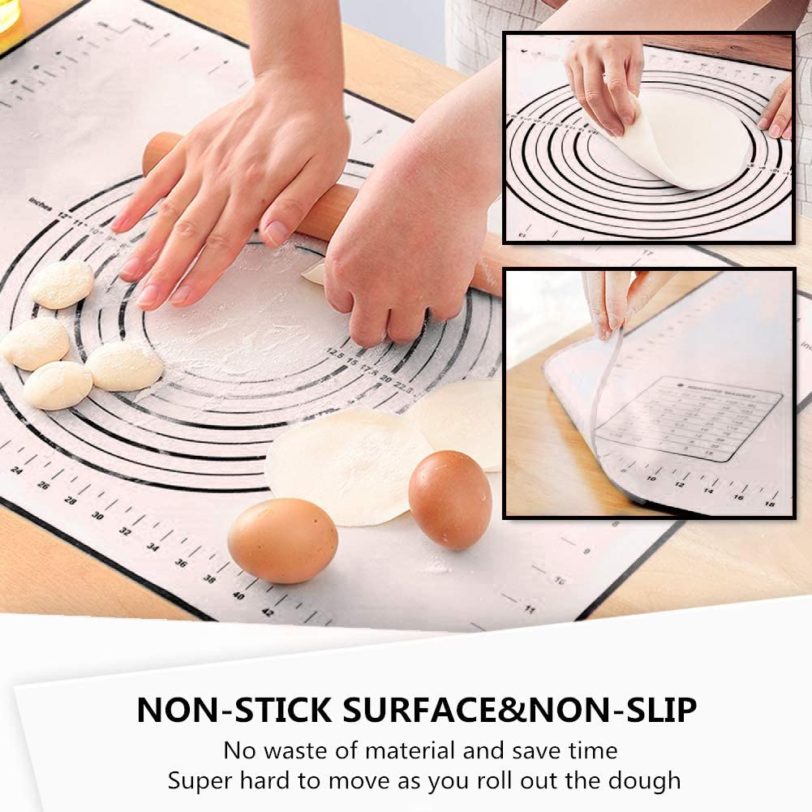 60 40CM Non Stick Silicone Baking Mat Sheet Glass Fiber Rolling Dough Mat with Scale Kitchen 1