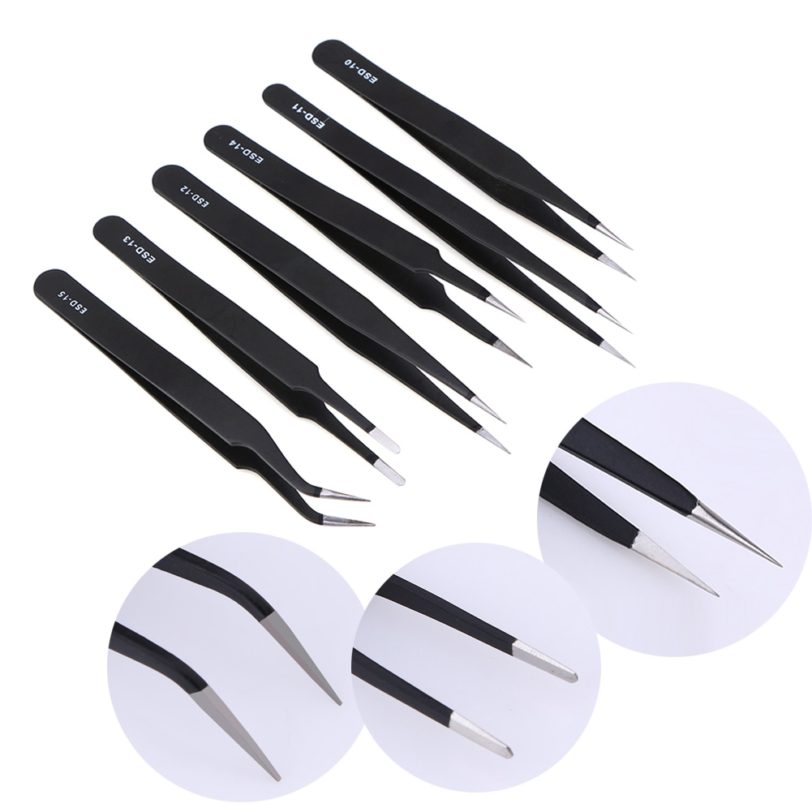 6Pcs/set Safe Stainless Steel Anti-static Tweezers Maintenance Tool Kits Mobile Phone Repair Tool for iphone Cellphone - Image 2