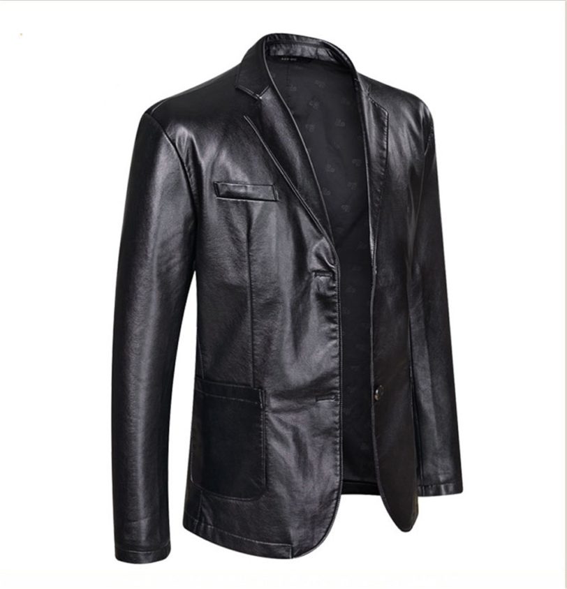 6xl 7XL Men's Single-breasted blazer, Faux leather motorcycle jacket PU jacket casual business clothes (oversized plus size) - Image 6