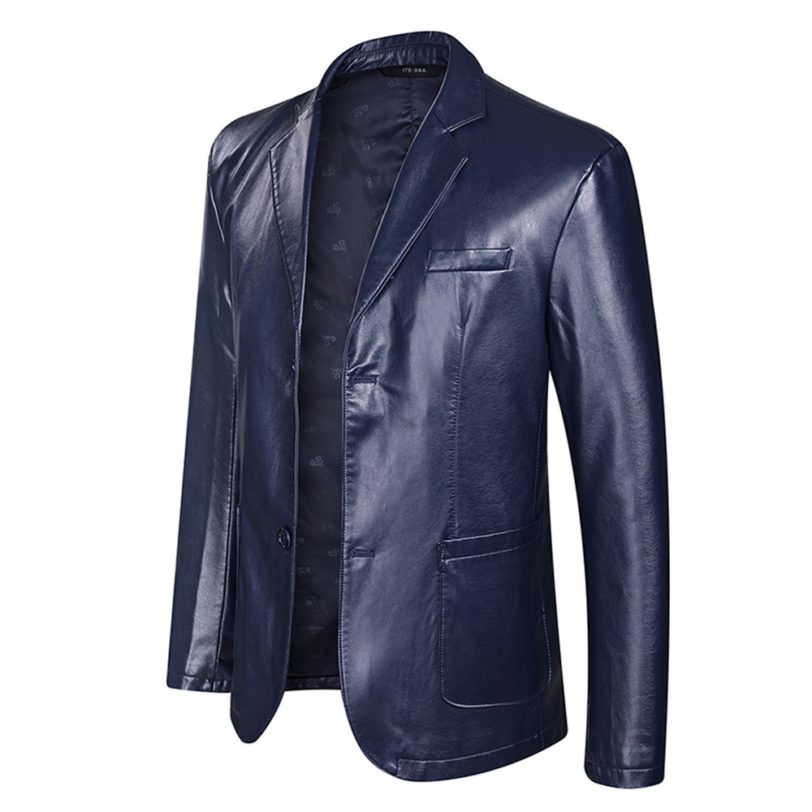 6xl 7XL Men's Single-breasted blazer, Faux leather motorcycle jacket PU jacket casual business clothes (oversized plus size) - Image 2