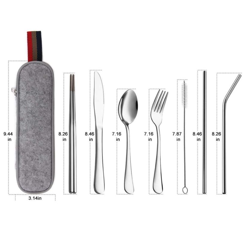 8Pcs/set Tableware Reusable Travel Cutlery Set Camp Utensils Set with stainless steel Spoon Fork Chopsticks Straw Portable case - Image 6