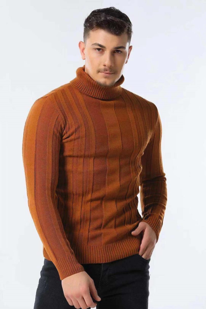 AIOPESON Slim Fit Pullovers Turtleneck Men Casual Basic Solid Color Warm Striped Sweater Mens New Winter 1