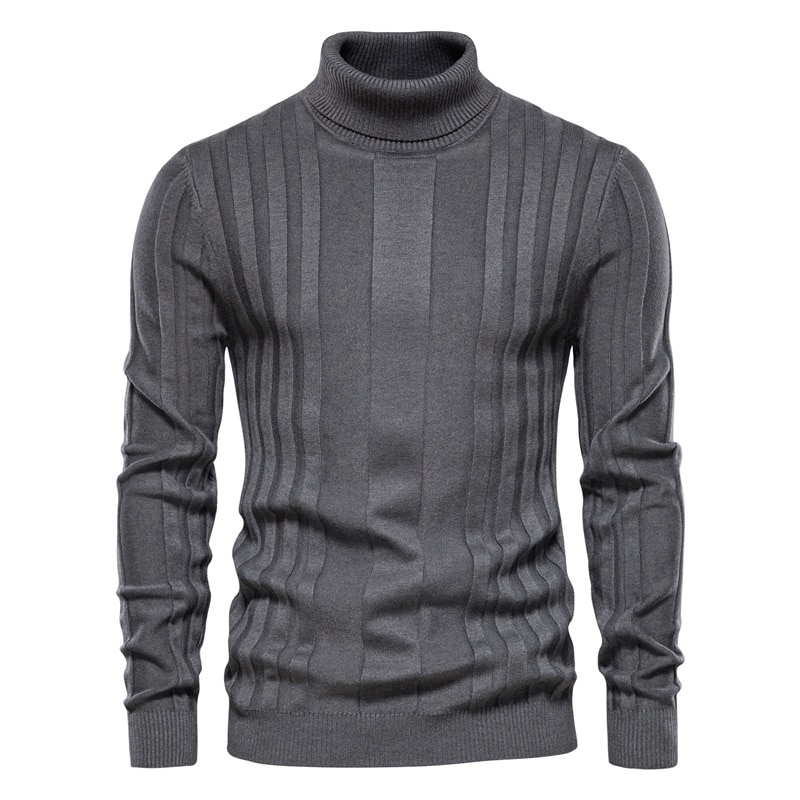AIOPESON Slim Fit Pullovers Turtleneck Men Casual Basic Solid Color Warm Striped Sweater Mens New Winter 2