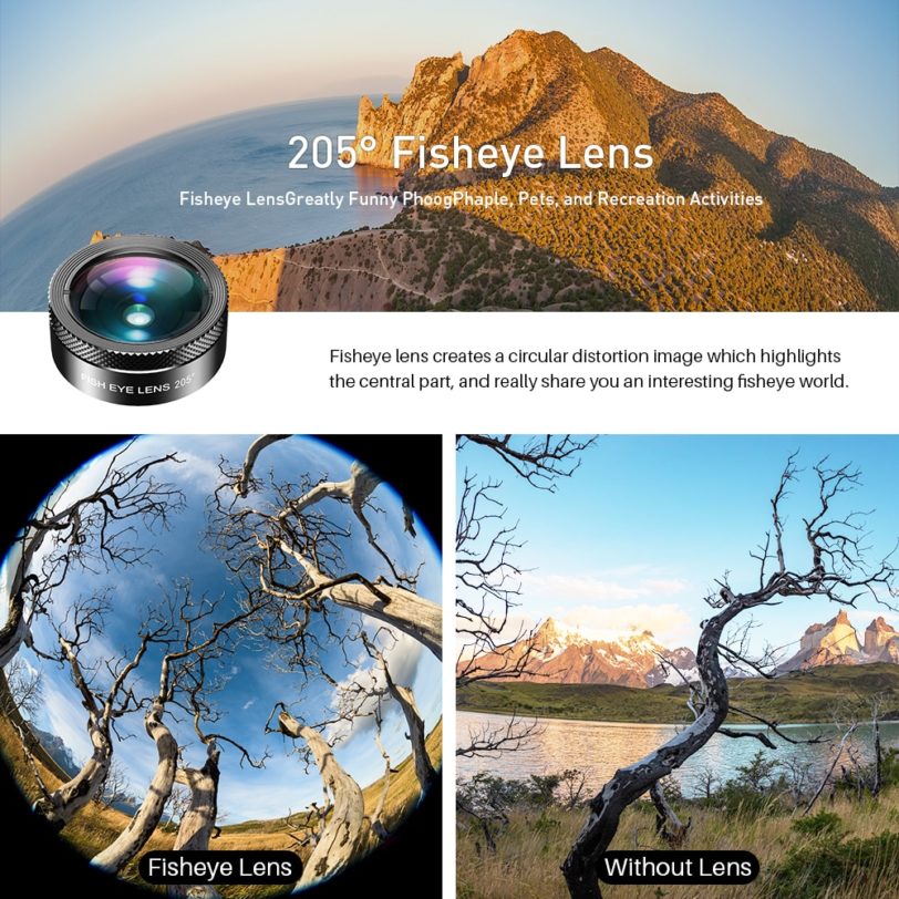 APEXEL New Phone Camera Lens Kit 6 in 1 Fish Eye Lens 205 Degree Wide Angle 25X Macro Lens CPL/Star ND32 Filter for Smartphones - Image 4