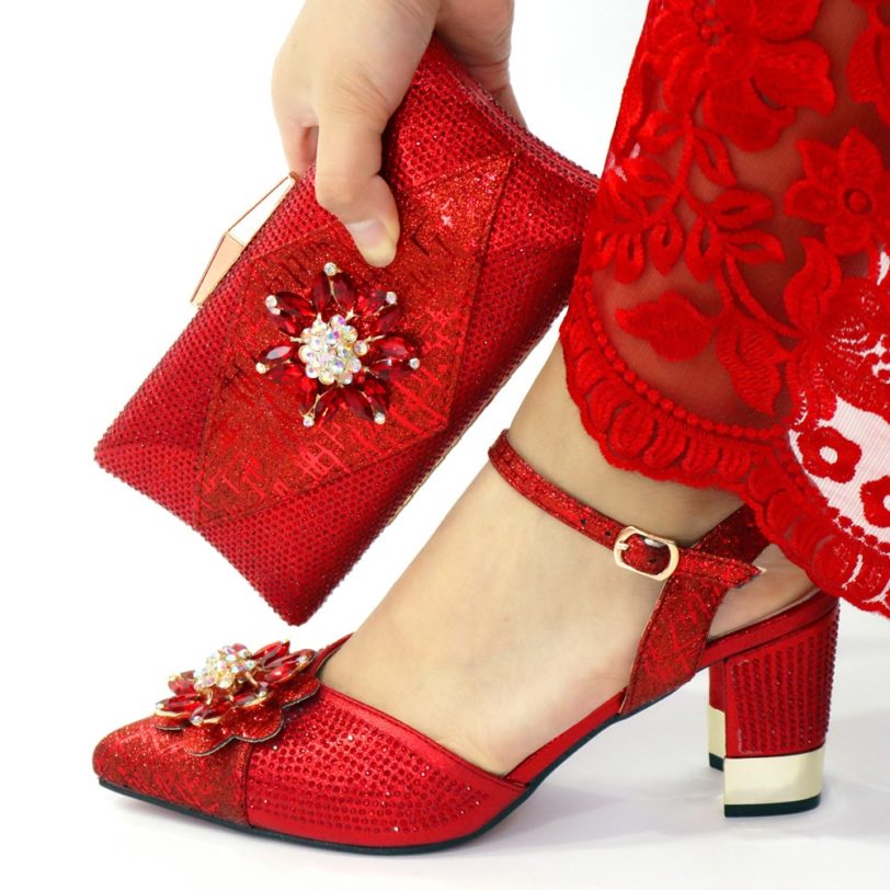 African Style Elegant Ladies Shoes And Matching Bag Set 2019 Italian Design Rhinestone High Heels Shoes And Bag Set For Party - Image 4