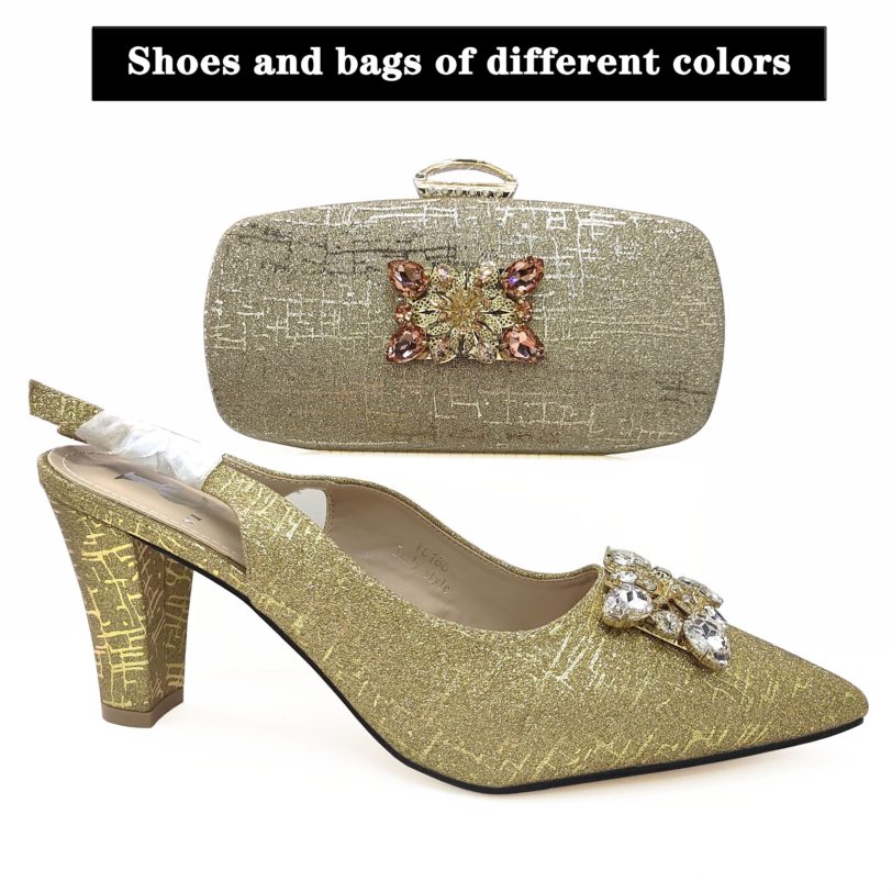 African Style Elegant Ladies Shoes And Matching Bag Set 2019 Italian Design Rhinestone High Heels Shoes And Bag Set For Party - Image 6