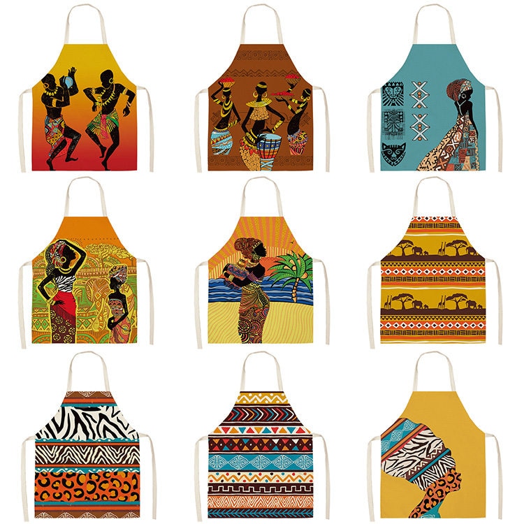 African style Kitchen Aprons for Women Cotton Linen Pinafore Bibs Household Cleaning Home Cooking Apron 53