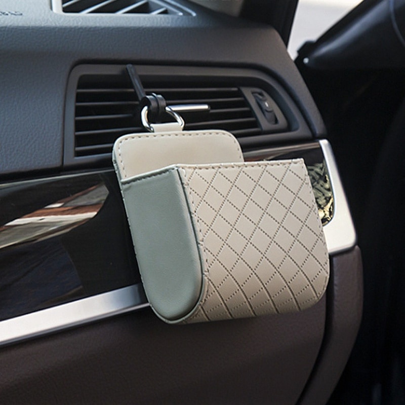 Air Outlet Pockets Hanging Lambskin Mobile Phone Bags Car Multi function Storage Bags Organize Store Automobile 1