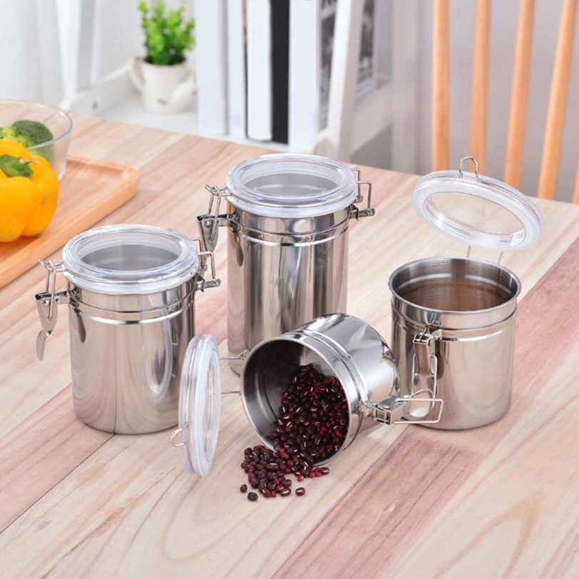 Airtight Stainless Steel Jar Canister Coffee Flour Sugar Whole Grain Storage Container Holder Fresh-keeping Kitchen Utensils - Image 2