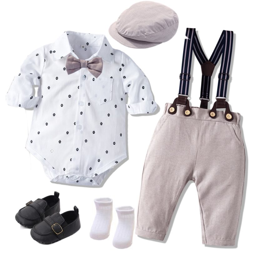 Autumn Spring Clothes Baby Boys Gentleman Dress Romper Hat Shoes 7 PCS Children Wedding Suit Toddler