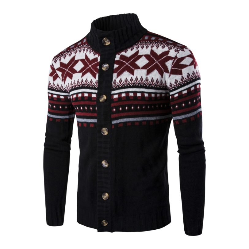 Autumn Winter Warm Christmas Sweater Men Fashion Printed Single-breasted Knit Cardigan Casual Stand Collar Mens Cardigan Sweater - Image 3