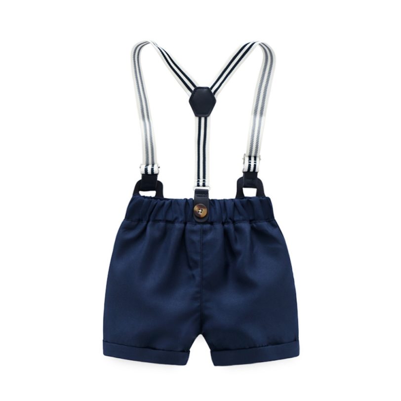 Baby Boy Clothes 100% Cotton Blue Romper Bow Navy Shorts Suspenders Belt Sets Infant Clothing Short Outfit - Image 2