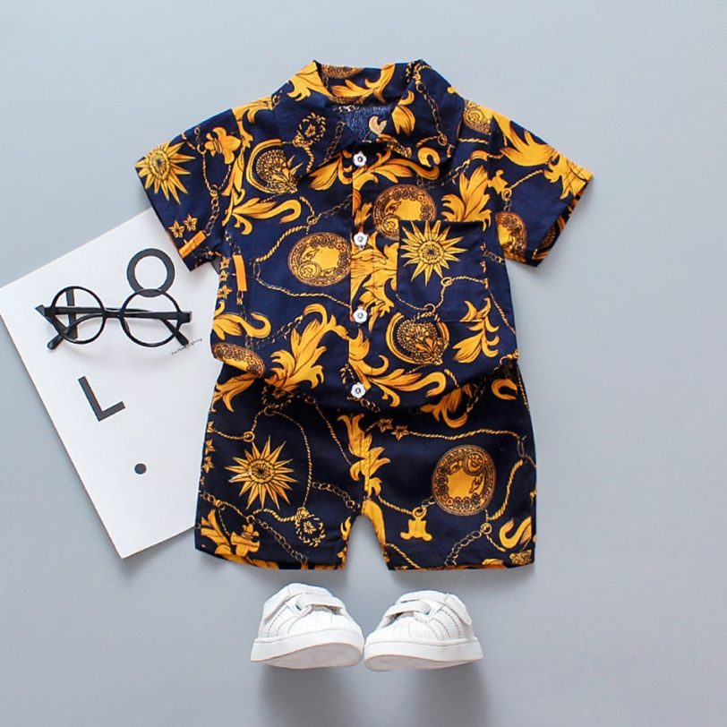 Baby Boys Floral Printed Clothes Set Summer Short Sleeve Shirt Top Pants 2Pcs Gentelman 1 2 3 4 5 Year Kids Holiday Beach Outfit - Image 3