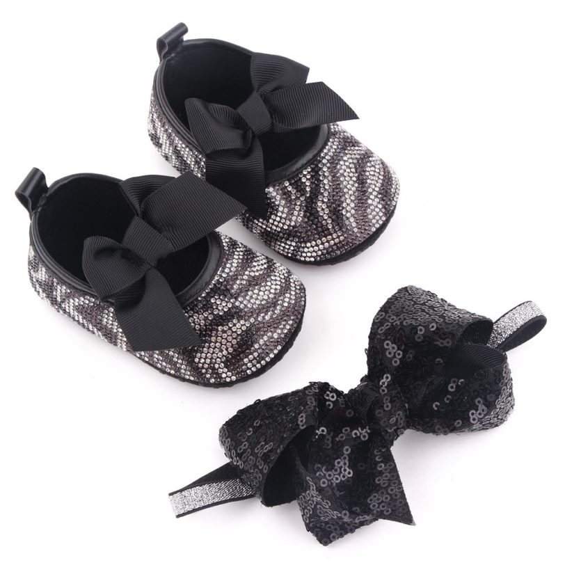 Baby Girls Shoes Bling Rhinestone Newborn Infant Footwear Toddler Flats for 1 Year Old Christian Doll Gifts with Headband a Sets - Image 3