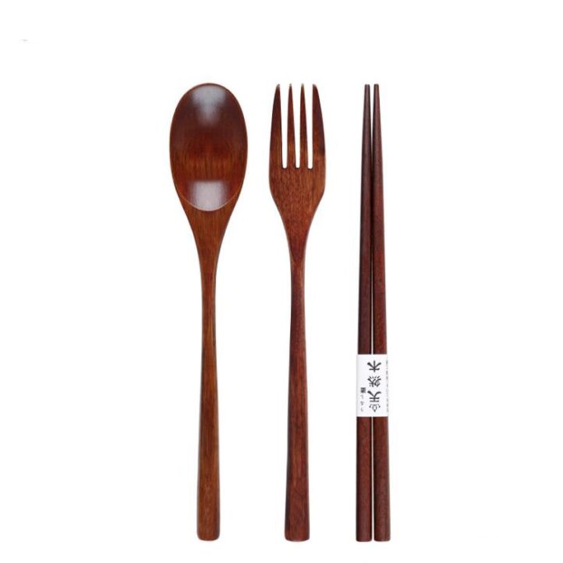 Basedidea Japan Style Wooden Tableware Set Spoon Fork Chopsticks with Storage Case Travel Cutlery Set 1