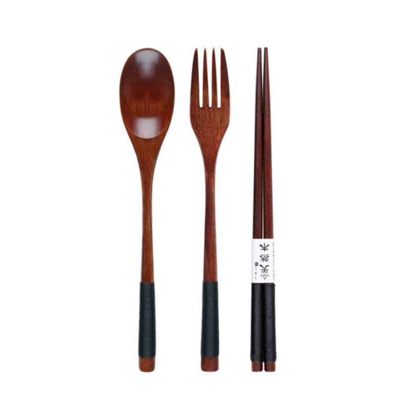 Basedidea Japan Style Wooden Tableware Set Spoon Fork Chopsticks with Storage Case Travel Cutlery Set 2