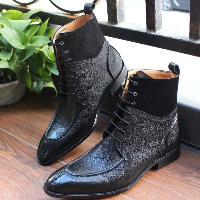 Big Size 39 To 46 Mens Ankle Boots Lace Up Full Grain Leather Shoes Fashion Design Pointed Toe Street Cowboy High Boots for Men - Image 5