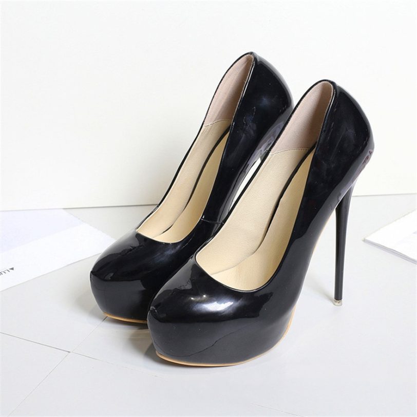 Big Size 41-47 Patent Leather Red Wedding Shoes 2021 Women Round Toe Super High Heels 16cm Pumps Sexy Platform Party Shoes Woman - Image 2