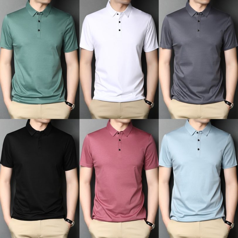 Brand 100% Mercerized Cotton Men Polo Shirt White Green Short Sleeve Polos Para Hombre Slim Fit Three Button 2021 Summer New 56 - Image 4