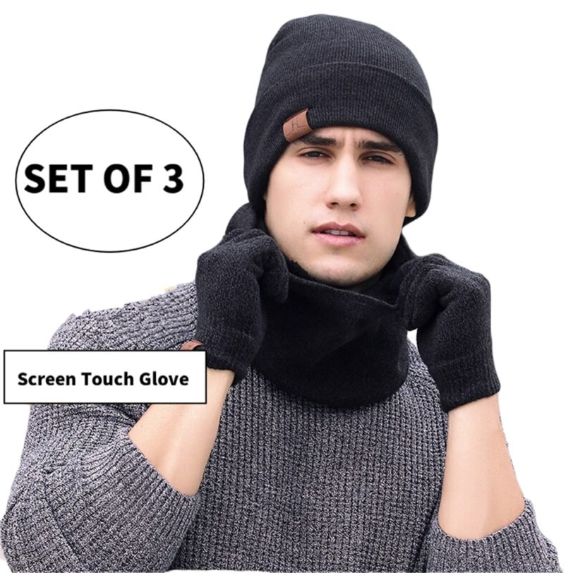 Brand 3 Pieces Winter Hat Set Unisex With Bib Suit and Gloves Thick Wool Knitted Bonnet Caps Men Wool Beanies Hats Women Velvet - Image 4