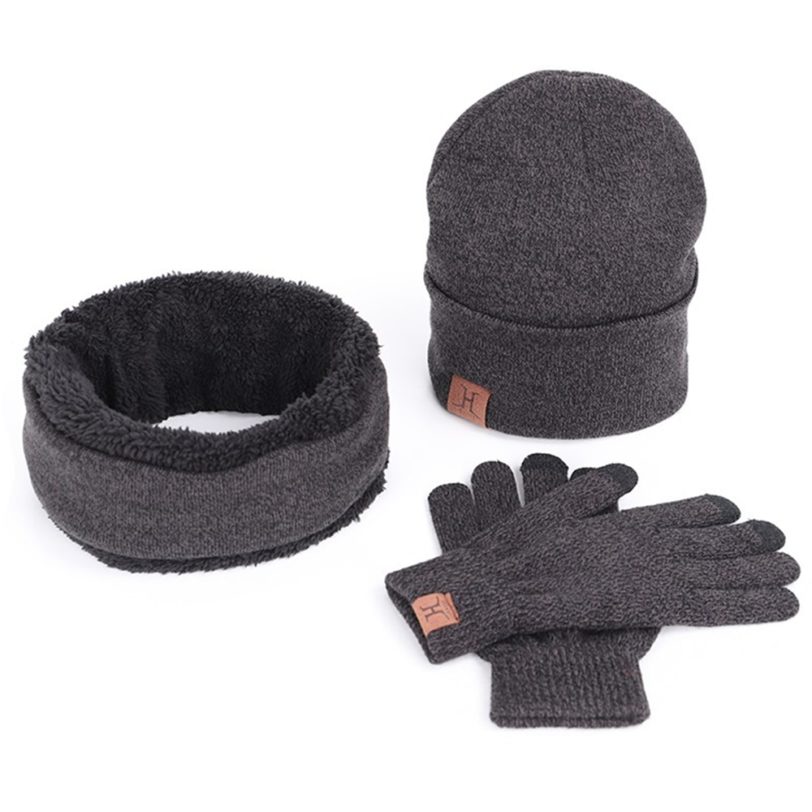 Brand 3 Pieces Winter Hat Set Unisex With Bib Suit and Gloves Thick Wool Knitted Bonnet Caps Men Wool Beanies Hats Women Velvet - Image 2