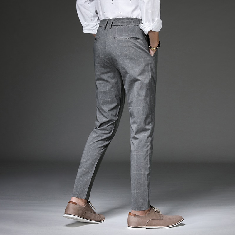 Brand Fashion High Quality Men Pants Straight Long Classic Business Summer Thin England Stripe Plaid Casual 1