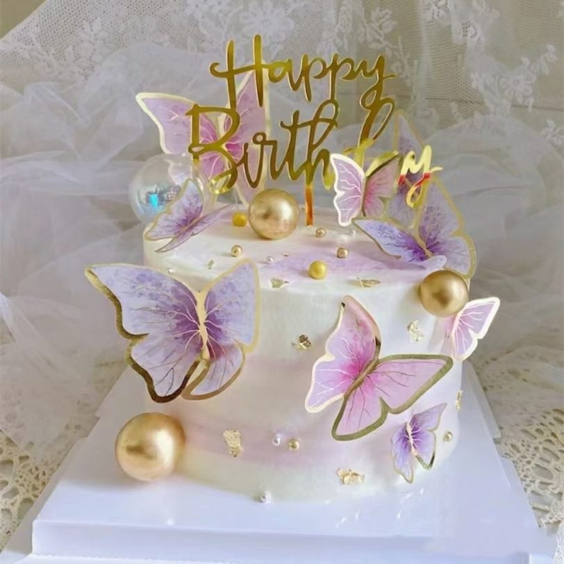 Butterfly Cake Toppers Happy Birthday Cake Toppers Handmade Painted Wedding Birthday Party Cake Decoration Party Baking Supplies - Image 3