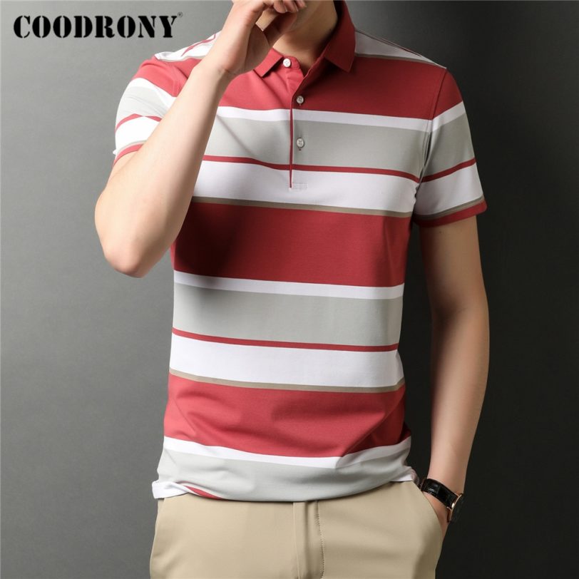 COODRONY Brand Summer New Arrival Casual Short Sleeve Soft Cotton Polo Shirt Men Clothing Contrast Color