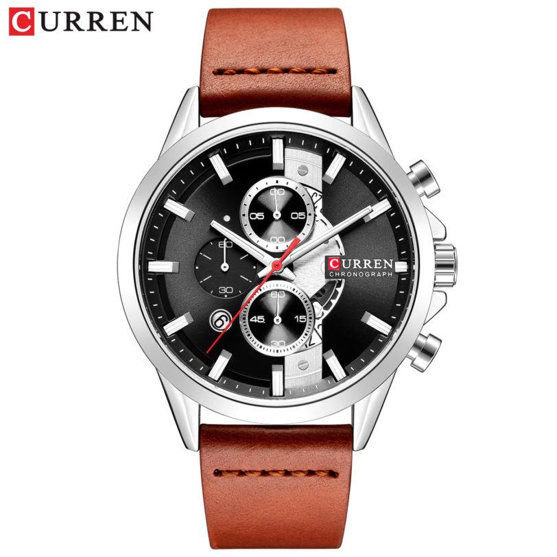 CURREN Luxury Brand Watches for Man Casual Clock with Chronograph Luminous Hands Leather Straps Wristwatches Male 1