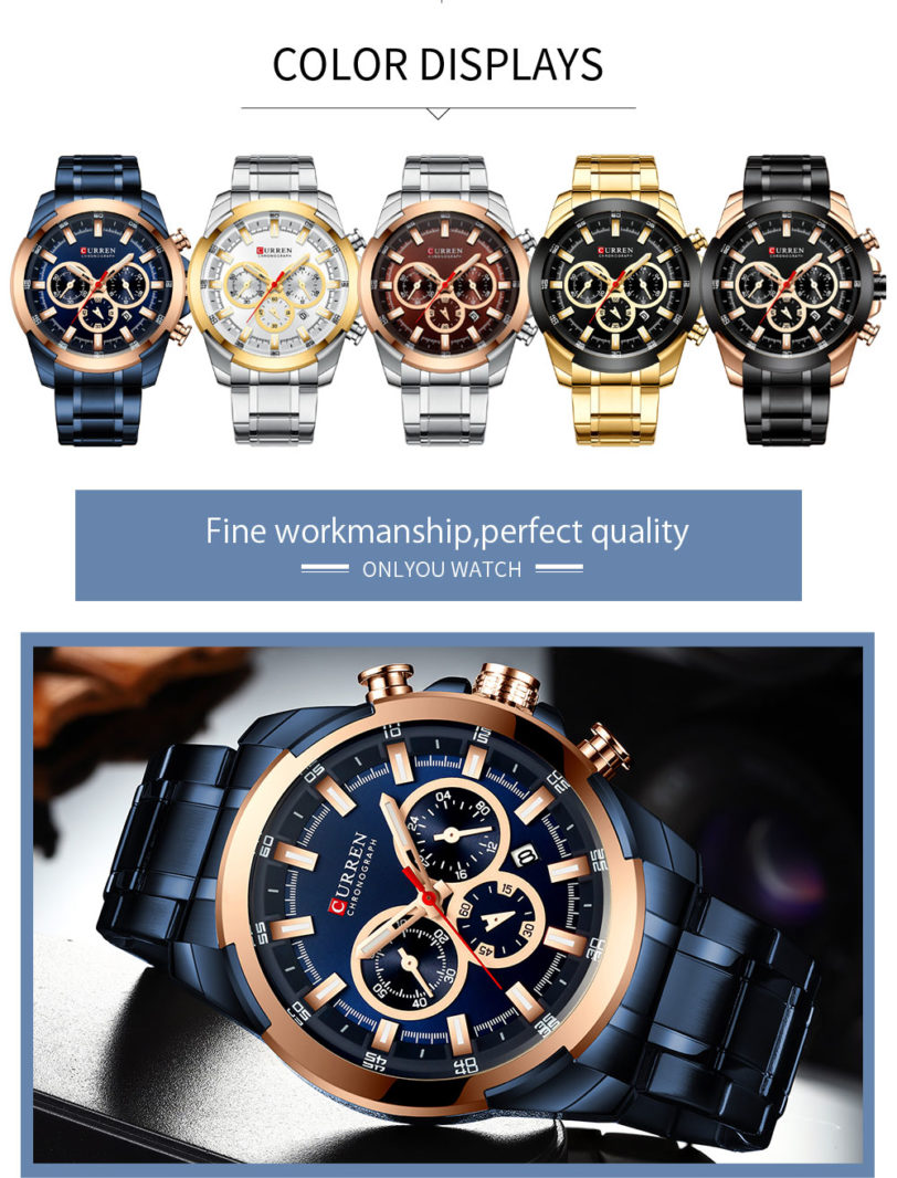 CURREN Man WristWatch Waterproof Chronograph Men Watch Military Top Brand Luxury Gold New Stainless Steel Sport Male Clock 8361 - Image 6