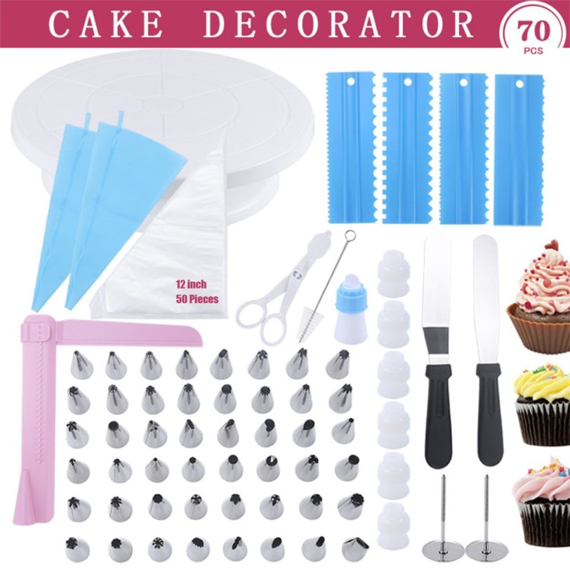 Cake Stand Turntable Rotating Set Icing Piping Nozzle Pastry Bag Tube Silicone Fondant Scraper Dessert Baking Decorating Tools - Image 3