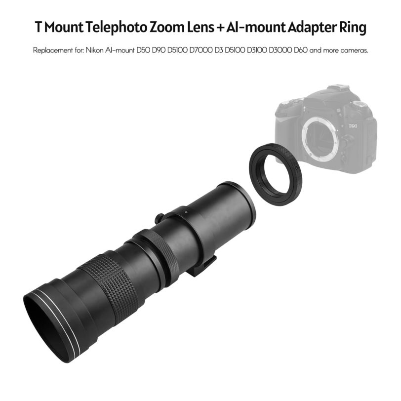 Camera MF Super Telephoto Zoom Lens F/8.3-16 420-800mm T2 Mount w/ AI-mount Adapter Ring for Nikon AI-mount D50 D90 D5100 D7000 - Image 4