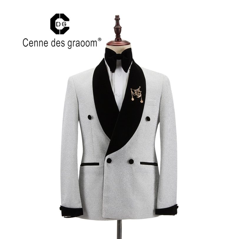 Cenne Des Graoom New Men Suit Tuxedo 2 Pieces Double Breasted Shawl Lapel Wedding Party Singer Costume Groom On Stage Christmas - Image 2