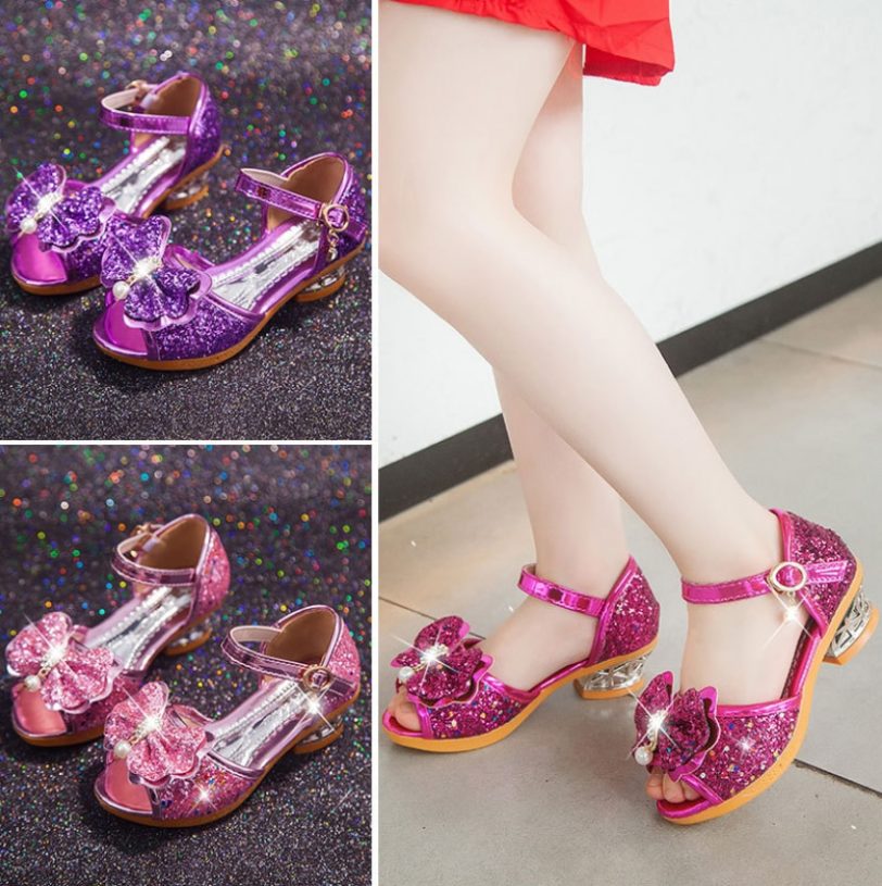 Children's Shoes 2021 New Summer Casual Glitter Bowknot Spring High Heel Girls Shoes Fashion Princess Dance Party Sandals - Image 3