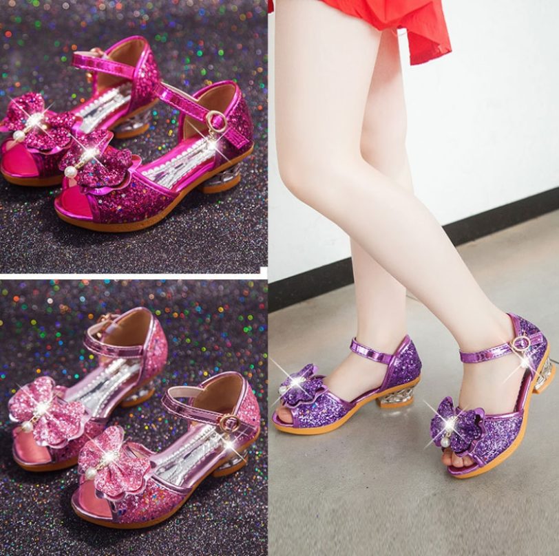 Children's Shoes 2021 New Summer Casual Glitter Bowknot Spring High Heel Girls Shoes Fashion Princess Dance Party Sandals - Image 2