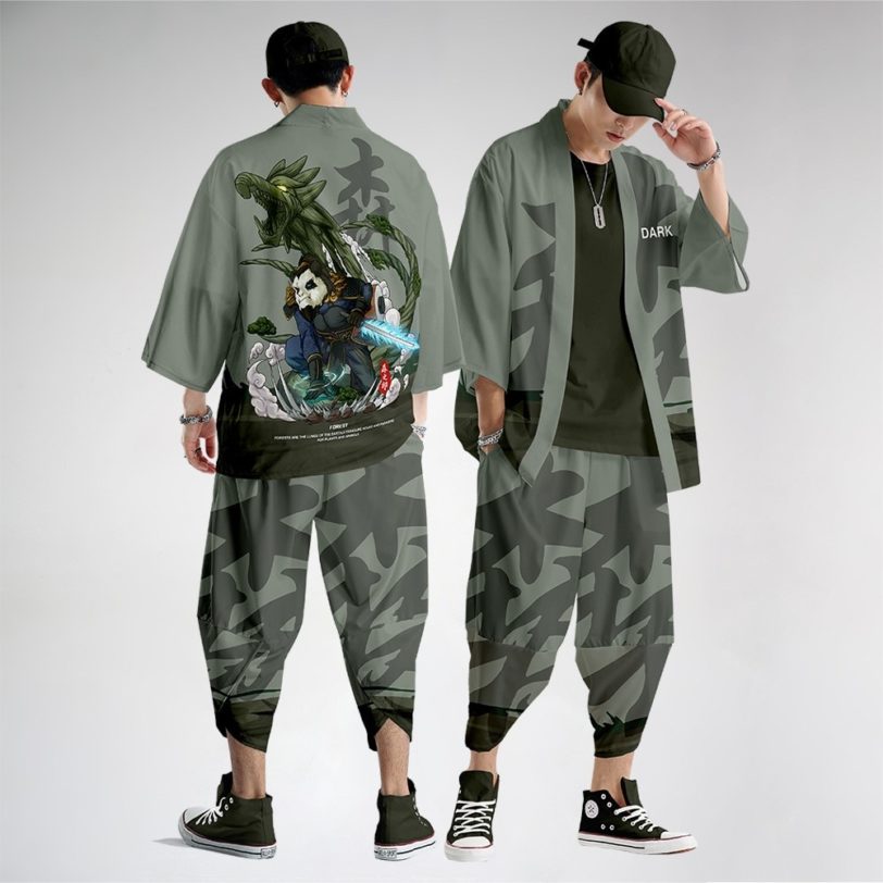 Chinese Style Print Men Kimono Cardigan Set Plus Size Male Yukata Samurai Clothing Casual Loose Streetwear Jacket Pant Suit 6XL - Image 2