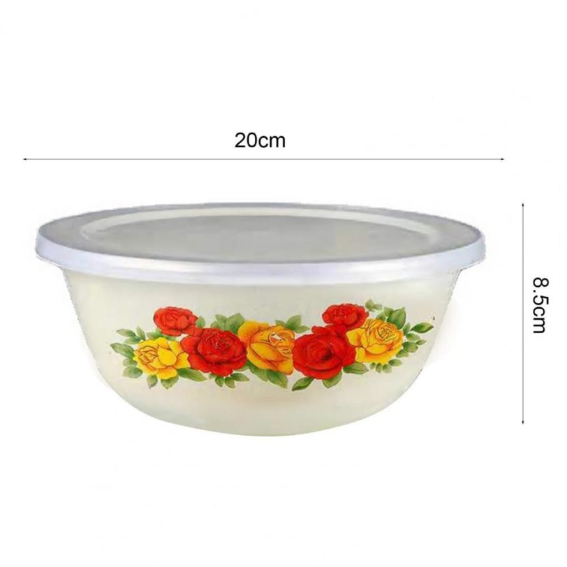 Clear Pattern Enamel Bowl with Lid Nostalgic Chinese Style Salad Bowls Dinner Soup Basin Wrapping Edge 3