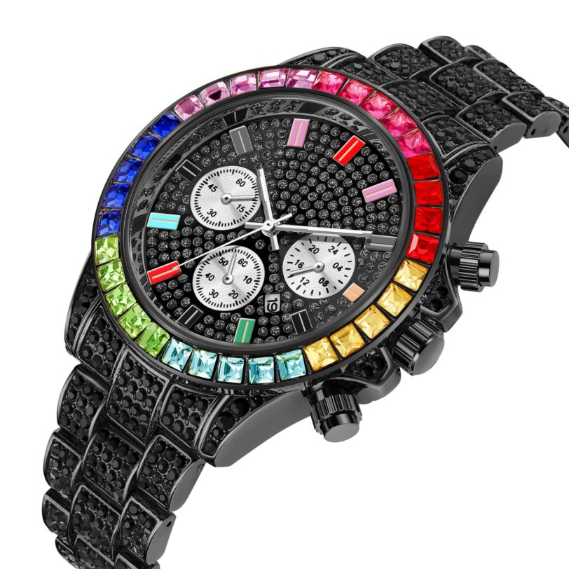 Colorful Diamond Watch Top Brand for Men Luxury Iced Out Gold Watch Hip Hop Quartz Wristwatch Relogio Masculino Mens Watch Reloj - Image 2