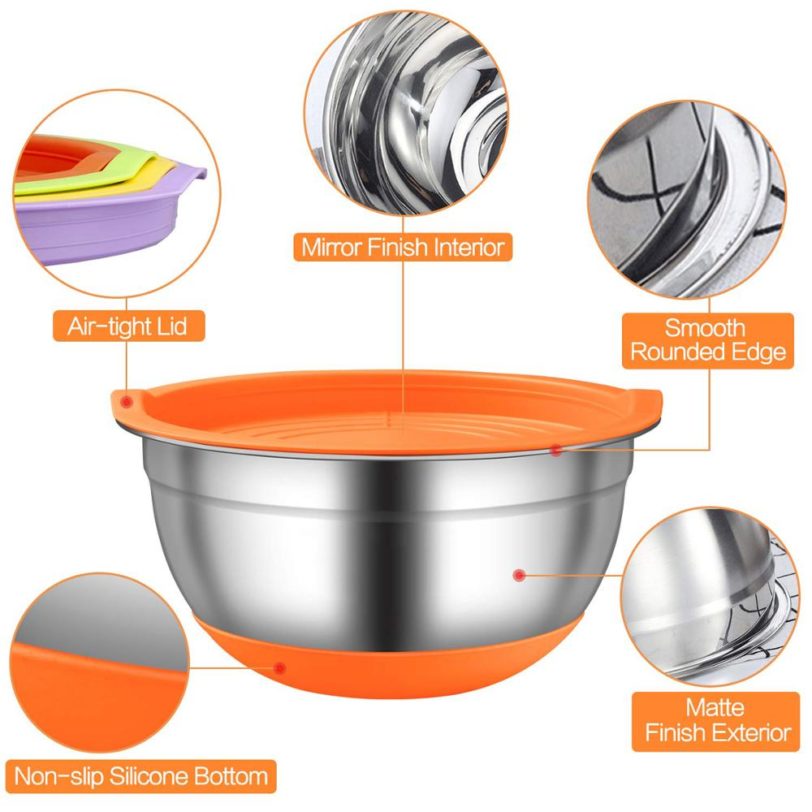 Colorful Stainless Steel Mixing Bowls with Airtight Lids Metal Nesting Bowls with Non-Slip Bottom Salad Bowls for Cooking Baking - Image 3