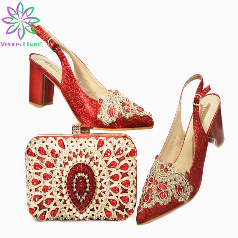 Comfortable Heels Lady Shoes and Bag Set in Brown Color Nigerian Women Shoes Matching Bag for 1