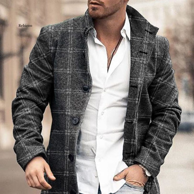 Cool Men Autumn Winter Plaid Coat Autumn Winter Casual Business Man Office Plus Size Checkered Jacket Coats Male Outwear - Image 2