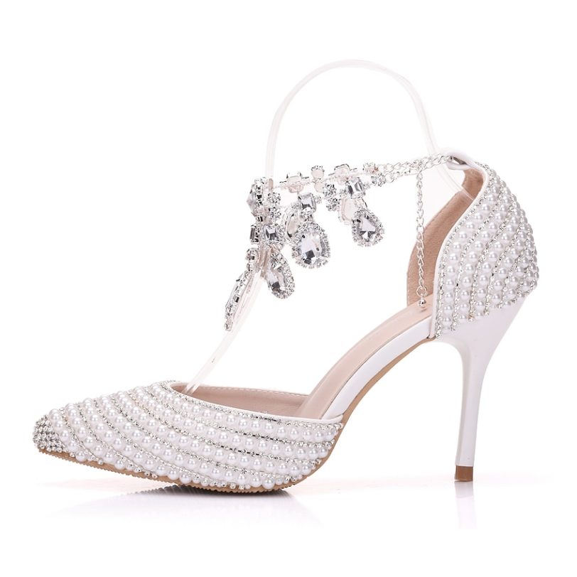 Crystal Queen Bridal Shoes Women Crystal Rhinestone Pointed Toe High Heels Sexy Wedding Evening Party Shoes Ladies Pumps - Image 2