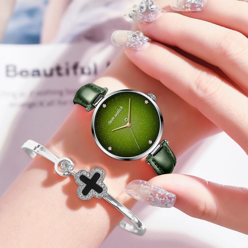 DOM Top Luxury Fashion Female Quartz Wrist Watch Elegant Green Women Watches Leather Waterproof Clock Girl Pattern Watch G-1292 - Image 2